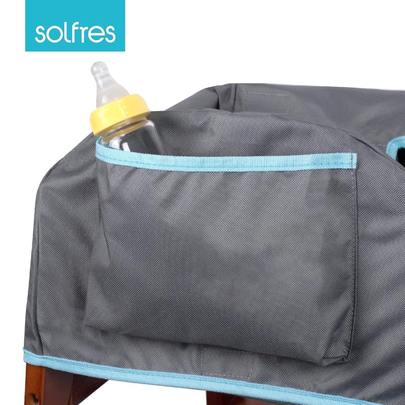 Solfres Dual-Belt Baby High Chair Cover, Upgrade Version, for Wooden or Restaurant High Chair, Sturdy and Robust Material, Waterproof Washable Stain and Slip Resistant, Gray - Image 5